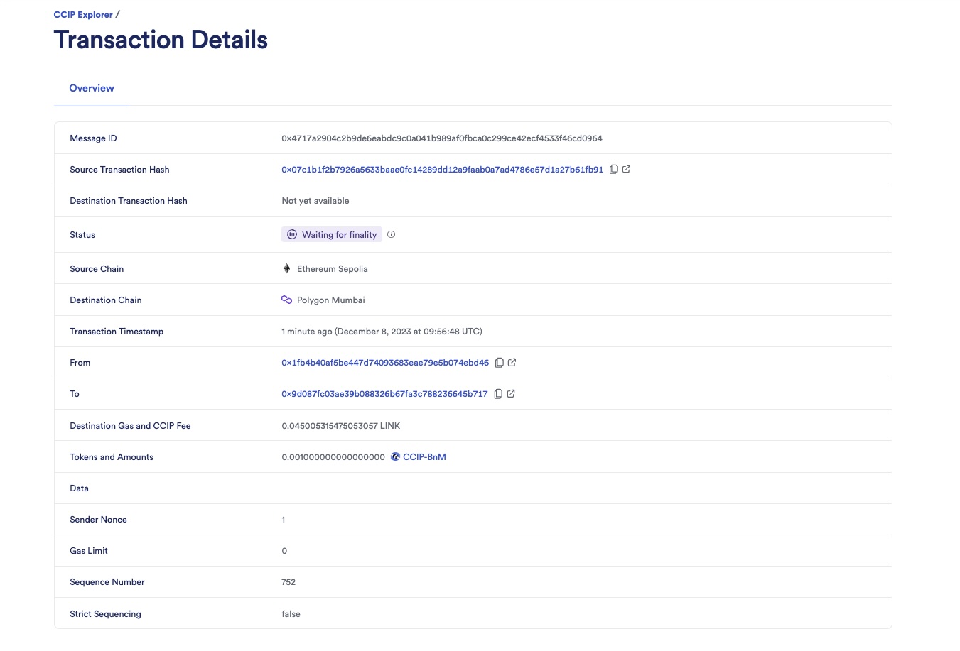 Chainlink CCIP Explorer transaction details