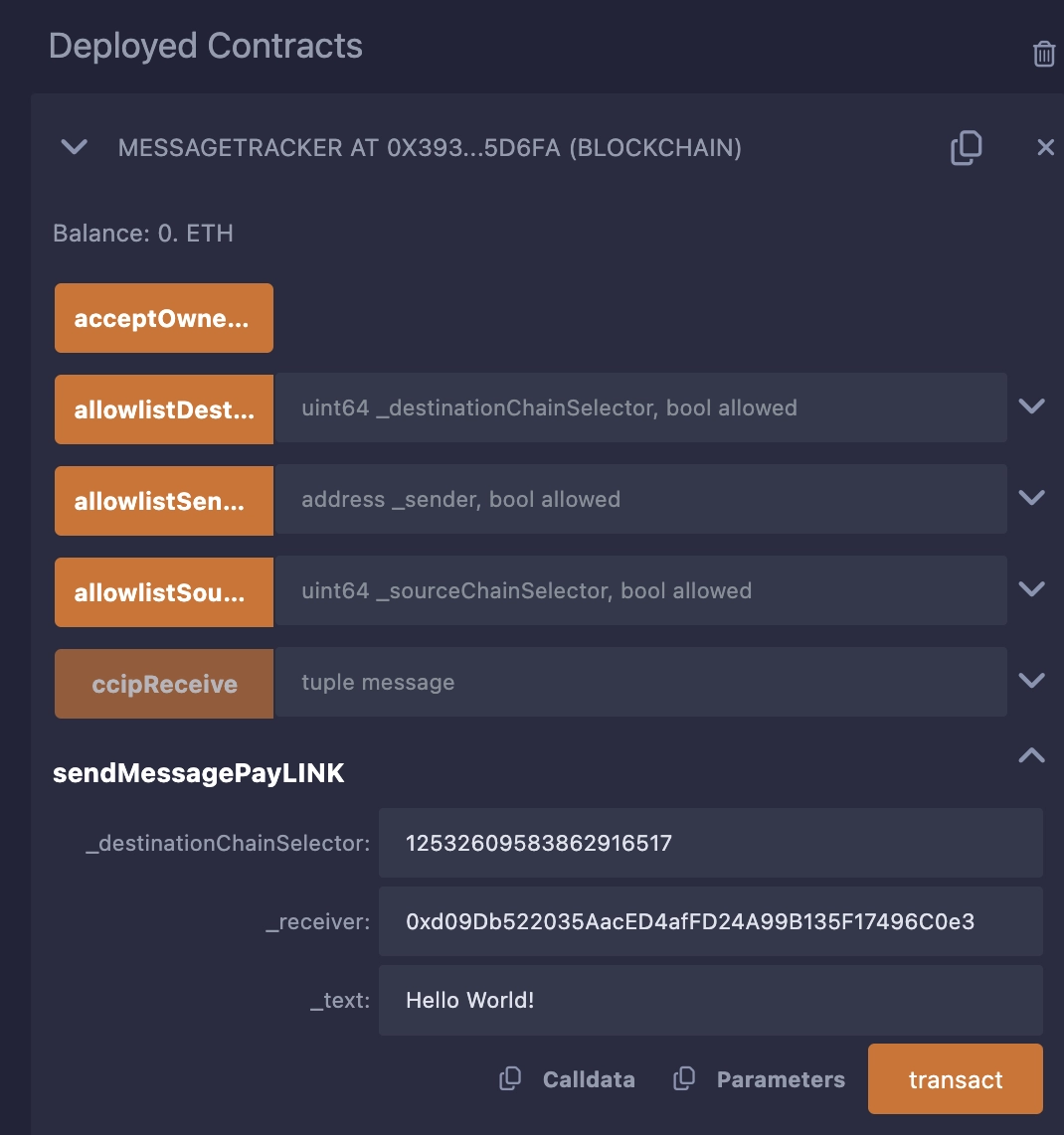 Chainlink CCIP - Message Tracker Send Message to Acknowledger